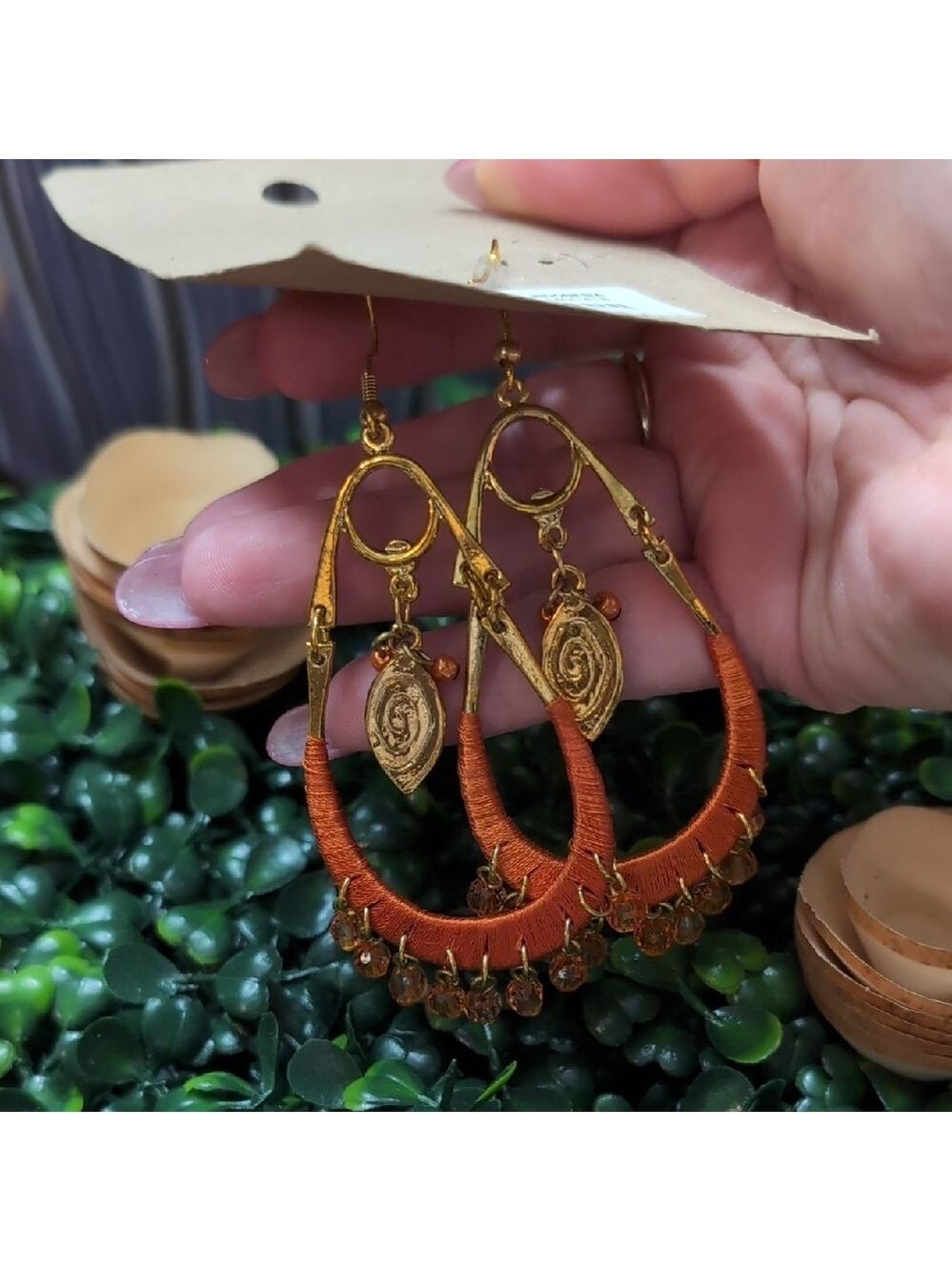 Pier 1 Orange Wrapped Teardrop Earrings - Picture 6 of 8